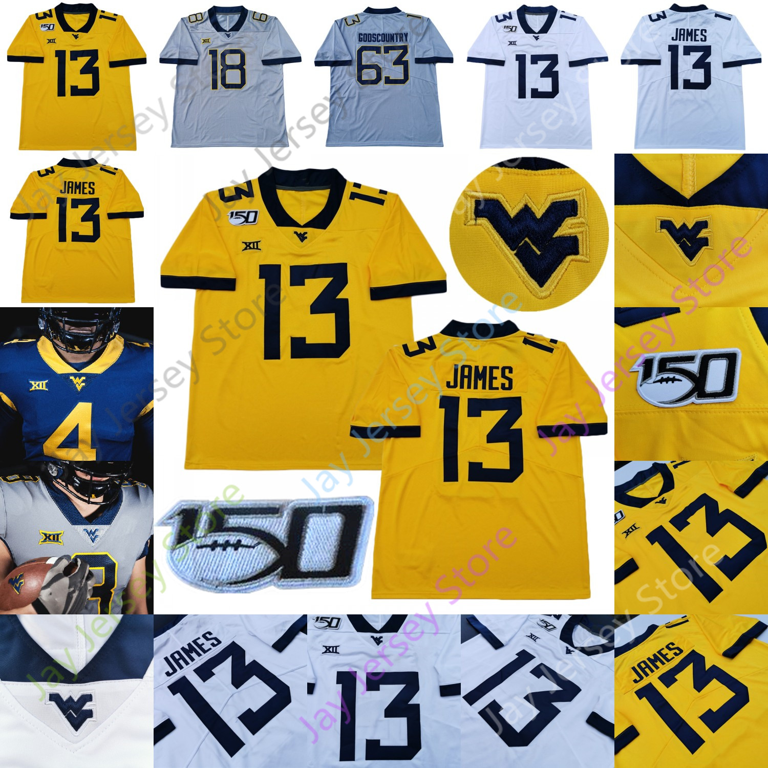 Custom West Virginia Mountaineers WVU Football Jersey College Austin Kendall Kennedy McKoy Leddie Brown Sam James Darius Dante Stills, With 150th patch
Custom West Virginia Mountaineers WVU Football Jersey College Austin Kendall Kennedy McKoy Leddie Brown Sam James Darius Dante Stills, With 150th patch