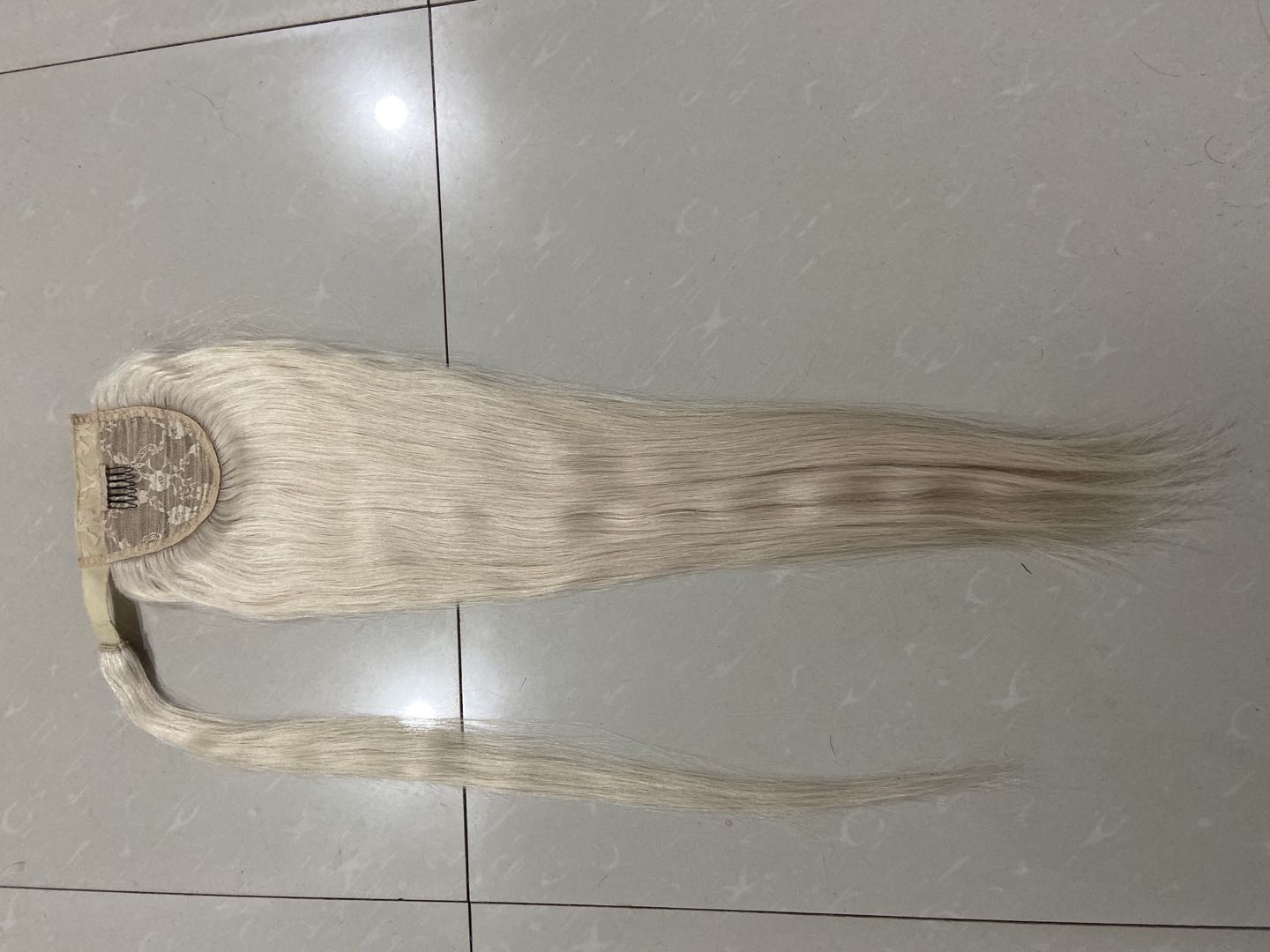 Bleached white blonde wraps brazilian hair ponytail hair piece 1pcs 10-24inch long sleek straight pony tail hairpiece 120g 140g