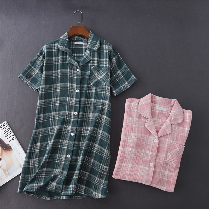 New Cotton Crepe Gauze Plaid Nightgown Summer Short Plus Size Sleepwear Home Sleepshirts Turn-down Collar Sleep Dress, Pink
New Cotton Crepe Gauze Plaid Nightgown Summer Short Plus Size Sleepwear Home Sleepshirts Turn-down Collar Sleep Dress, Pink