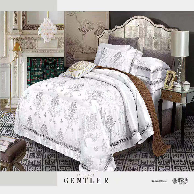NEW Jacquard Bedlinen Queen King Size Duvet cover Set Imitation Silk Cotton Bedding Sets Gold Colour