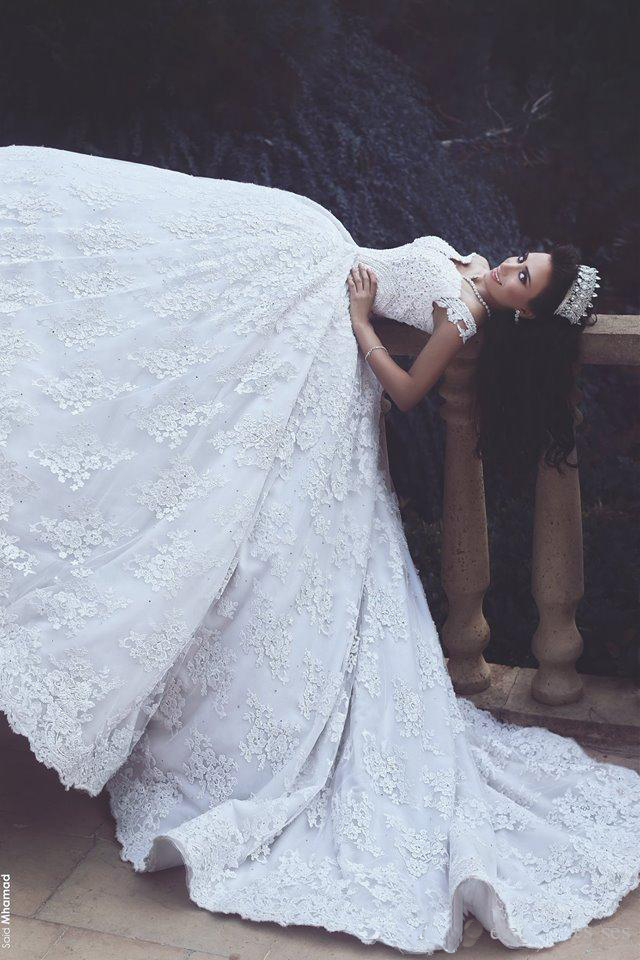 Saudi Arabic Dubai Luxury 3D Florals Wedding Dresses Off Shoulders Lace Puffy Ball Gown Bridal Dresses Country Garden robe de mariée 2019