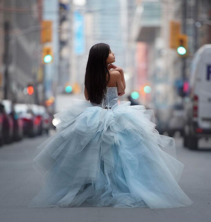 Light Sky Blue Lace Flower Girl Dresses For Weddings Girls Strapless High Low Pageant Dress Floor Length Kids Birthday Communion Dress