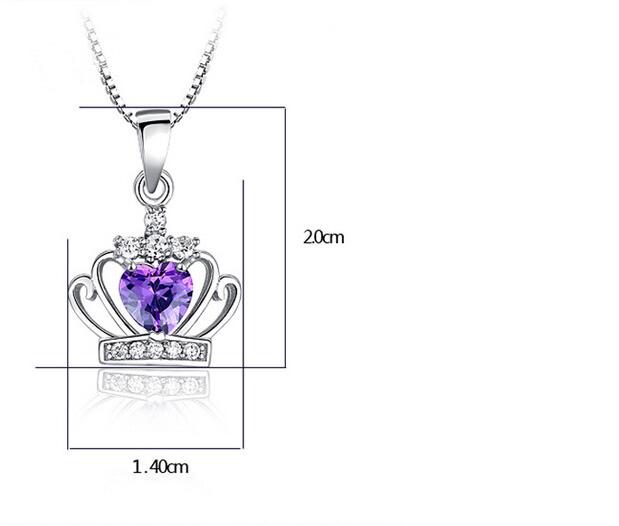 925 Sterling Silver Jewelry Austrian Crystal Crown Wedding Pendant Purple/Silver Water Wave Necklace GB1460