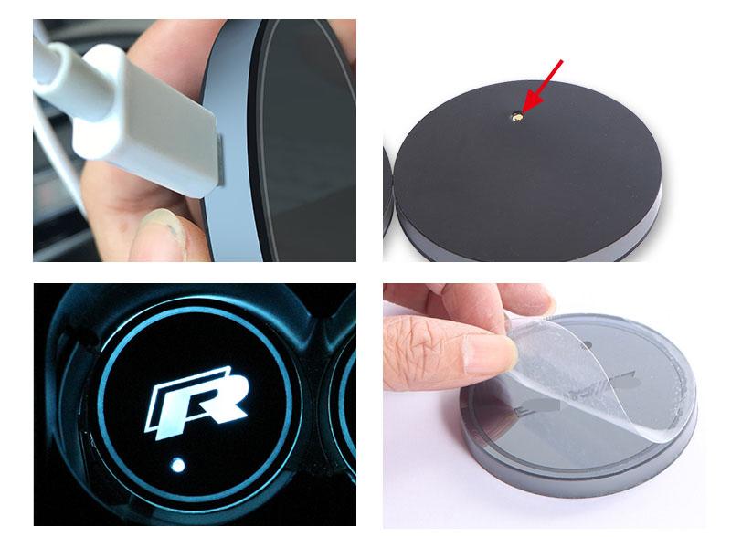 LED Car Cup Mat Atmosphere Lights for All Cars RGB USB Charging Cups Pad Interior Atmosphere-Lamp