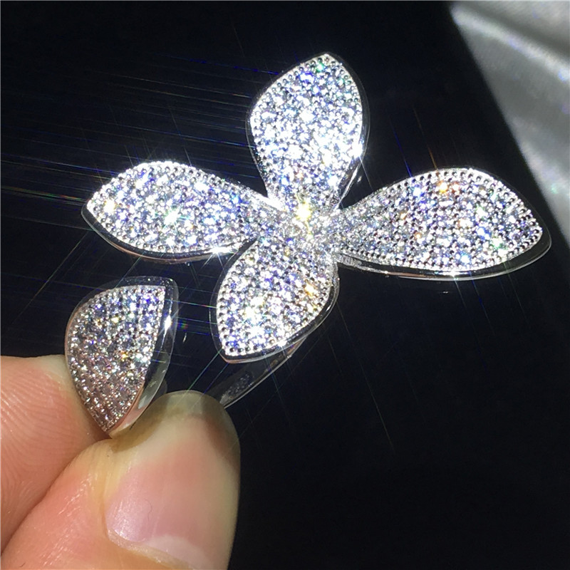 Flower shape Promise ring 925 Sterling silver Pave setting 5A Cz Stone Engagement wedding band ring for women Finger jewelry