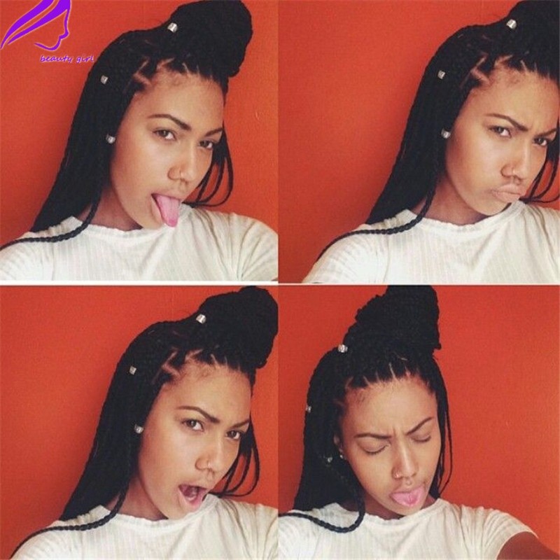 Africa women style Micro Braided lace front Wig dark brown color box braid wig synthetic Braided Wigs Free Part with Baby Hair