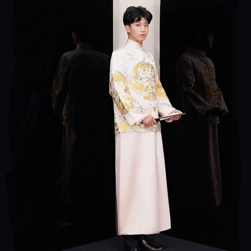 New arrival male cheongsam Chinese style costume the groom dress jacket long gown traditional Chinese wedding dress men ethnic clothing