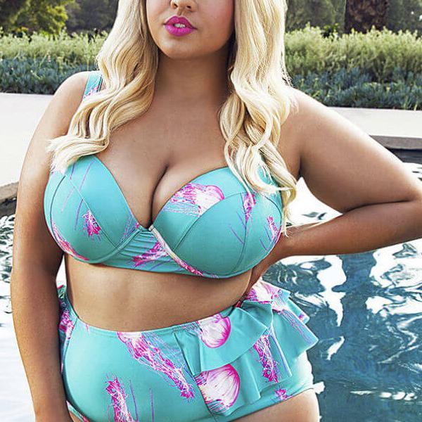 Plus size designer swimwear swimwear New Plus Size XL-5XL Women swimwear print high waist Bikinis set summer beach two-piece Swimsuit sexy