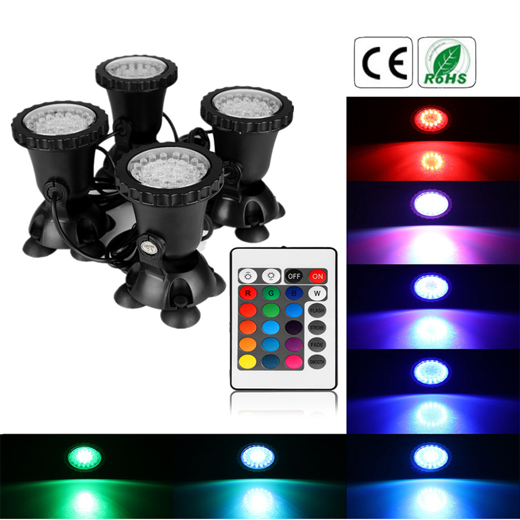 AUCD DC12V 1A IP68 RGB Colorful 4 In 1 LED Aquarium Spotlight Set Fish Tank Pool Diving Landscape Lights Static Dynamic Effects LED-4IN1-WL
