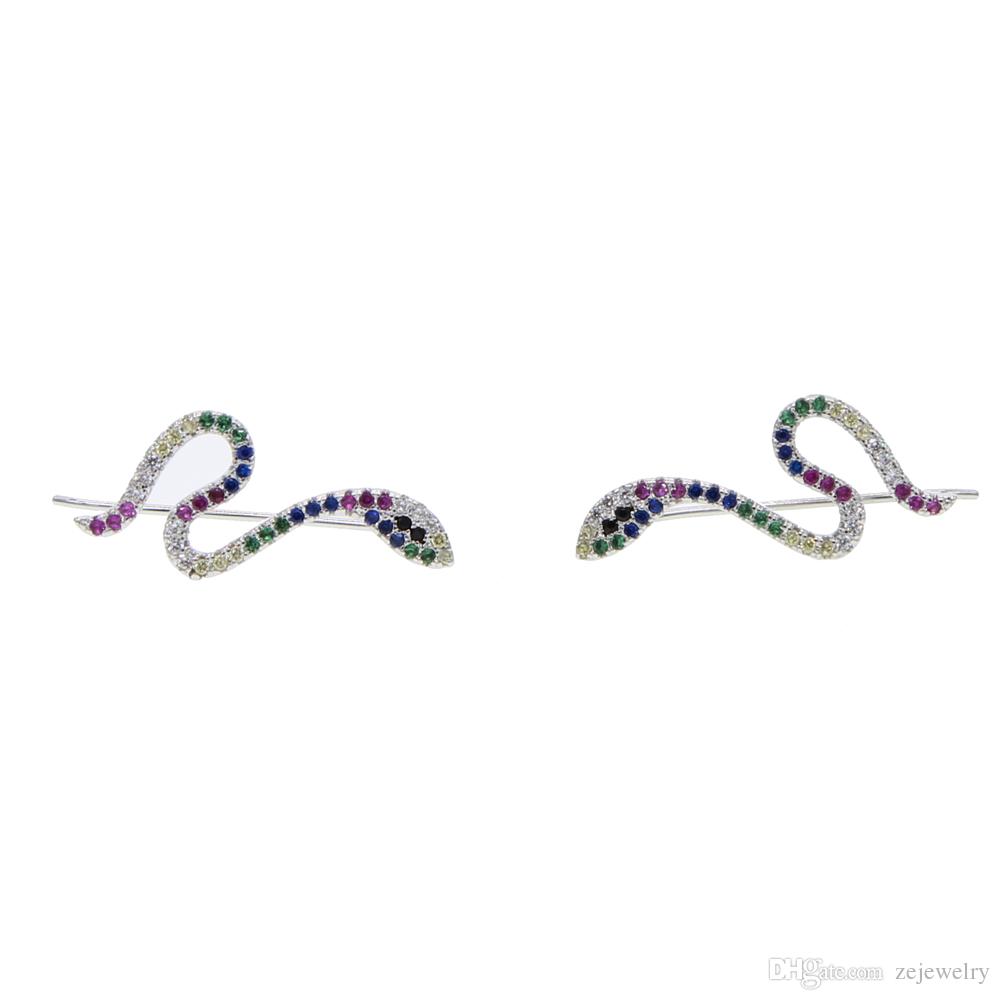 2018 New european jewelry earring for lady girl colorful micro pave cubic zirconia rainbow ear climber snake shaped fashion CZ earrings