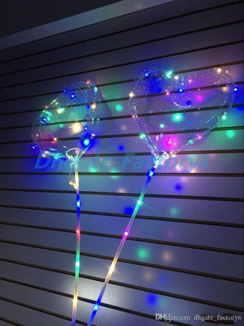 Love LED Balloon Lighting Transparent Bobo Ball Love Heart Shaped Line String Balloons With Stick Wedding Birthday Party Decoratio