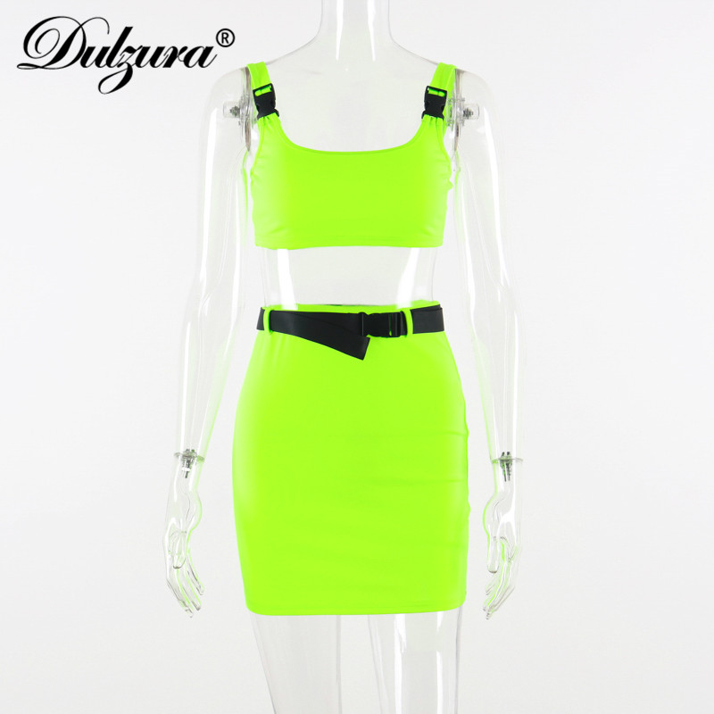 Two Piece Dress Dulzura 2021 Summer Women Pieces Set Skirt Bandage Crop Top Tracksuit Outfits Streetwear 2 Festival Clothes1