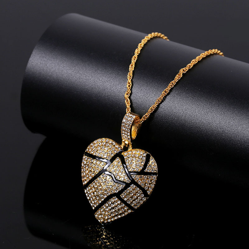 Broken Heart Necklaces Iced Out Pendant Hip Hop Jewelry Women Fashion Bling Necklace Crystal Rhinestone Love Charm Gold Silver Chain for Men