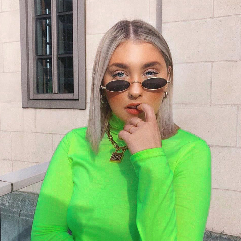 2020 Autumn Winter Neon Color Ribbed T Shirt Women Long Sleeve Turtleneck Tshirt Fashion Knitted Tops Tee