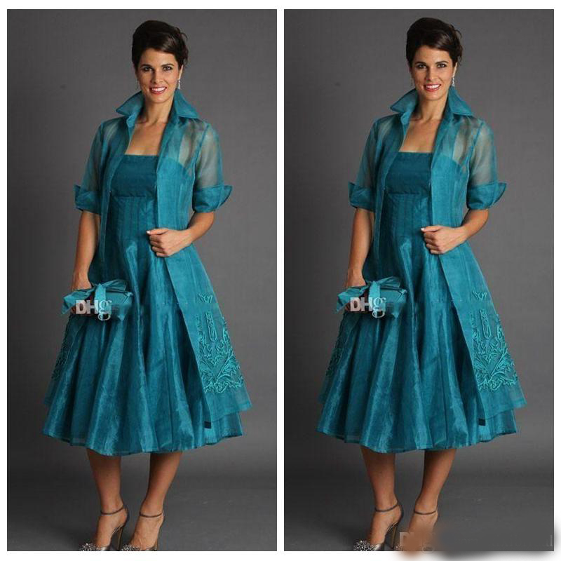 Elegant A Line Plus Size Short Mother Of The Bride Dresses Tea Length Organza E…