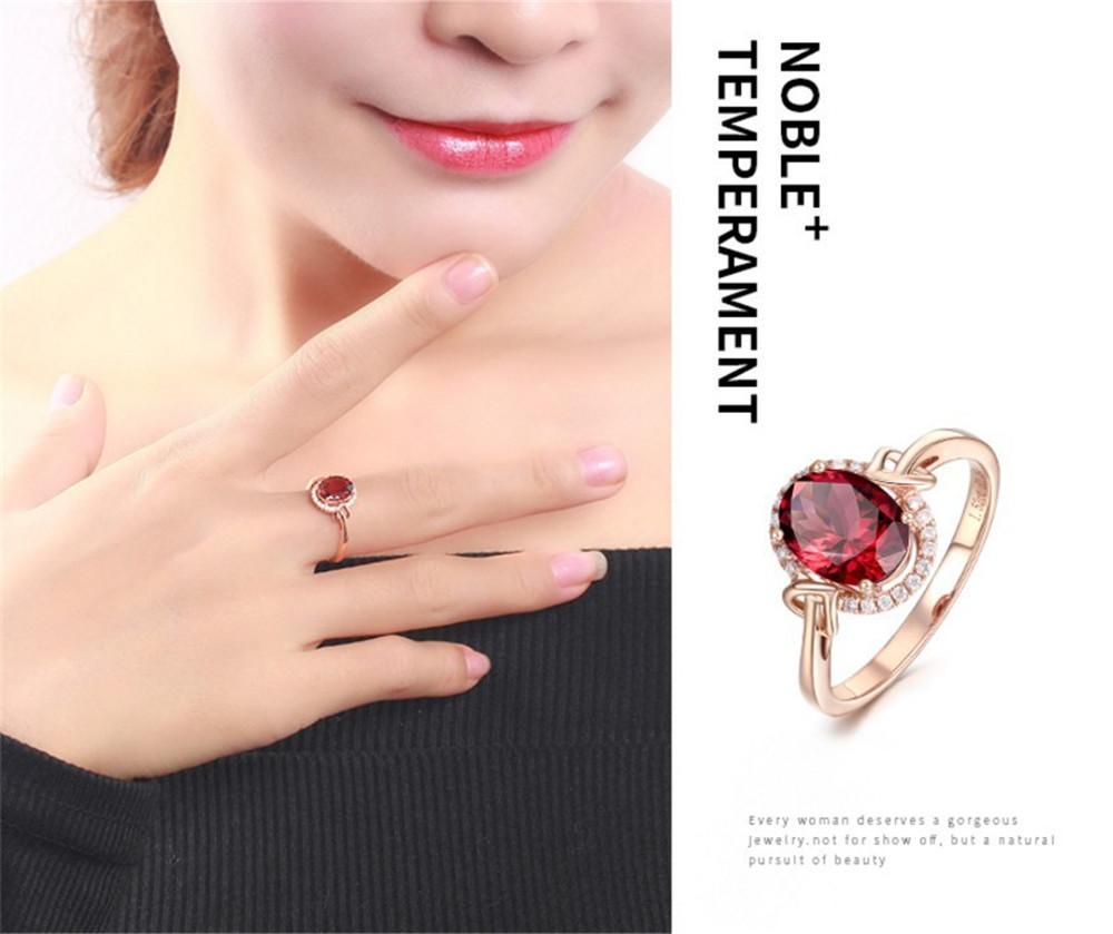 18k Rose Gold Red Crystal Rings for Women Femme Ruby Gemstone Engagement Zircon Diamond Fashion Party Jewelry Christmas Gift