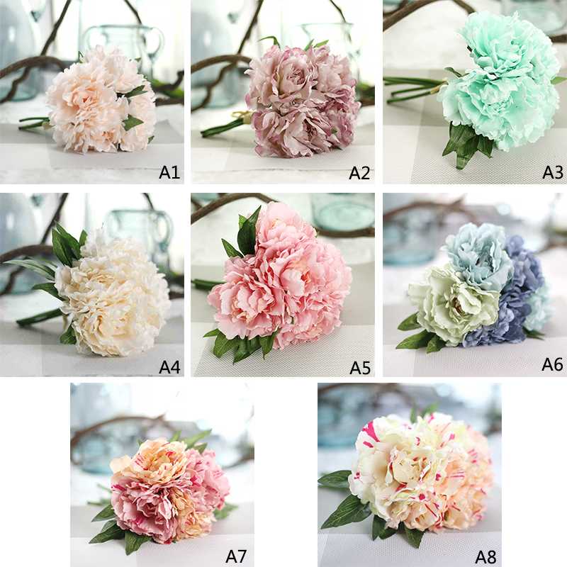 5 Heads Artificial Flower Hydrangea Peony Bridal Bouquet Silk Flower For Home Party Decor with Green leaf Natural Lifelike
