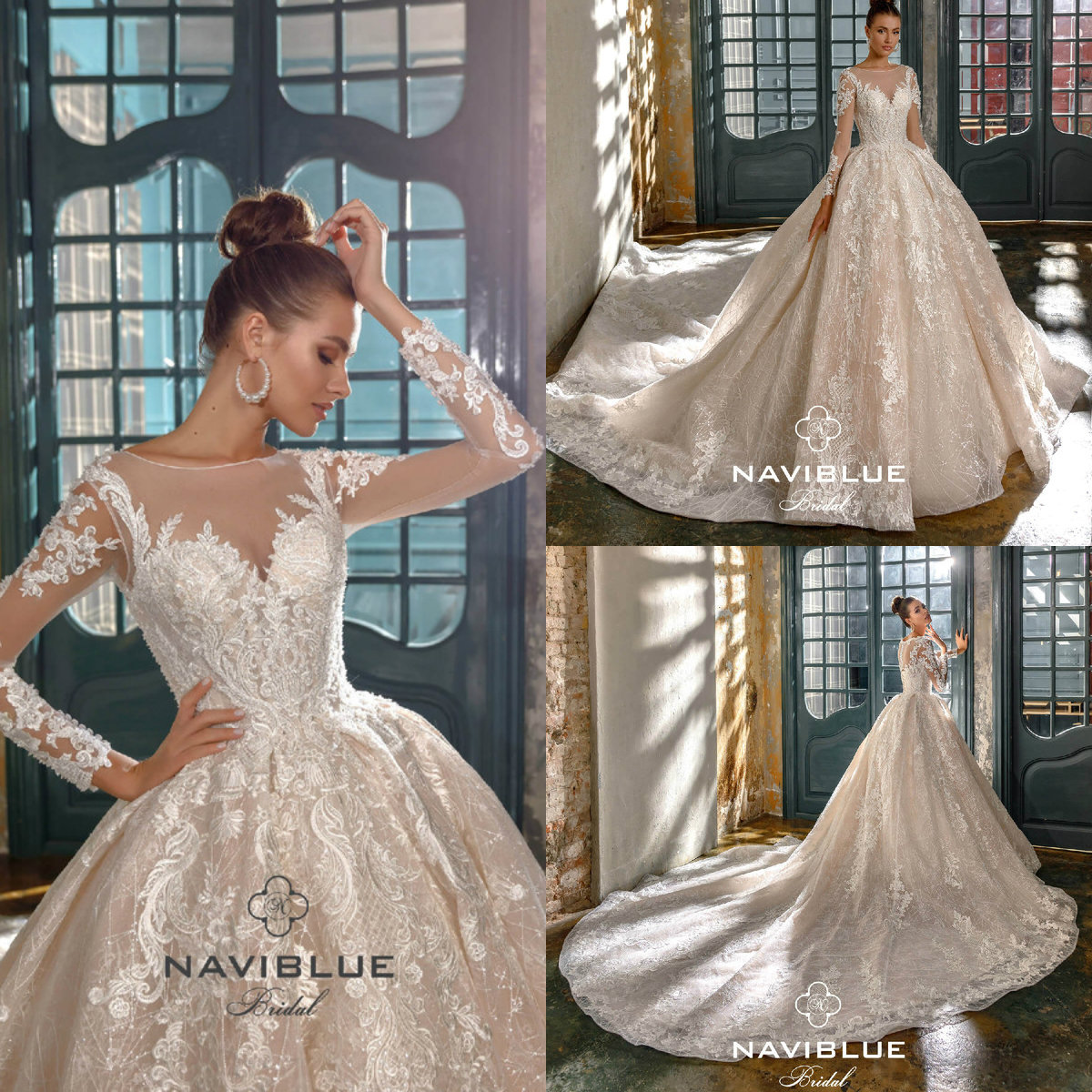 champagne ballroom wedding dresses scoop neck appliqued sequins long sleeves bridal gown ruffle court train custom made robes de marie