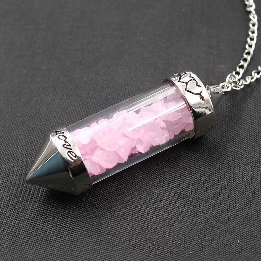 Crystal Gravel Wishing Bottle Sweater Chain Pendant Necklace Lady Retro Transparent Glass Wishing Bottle