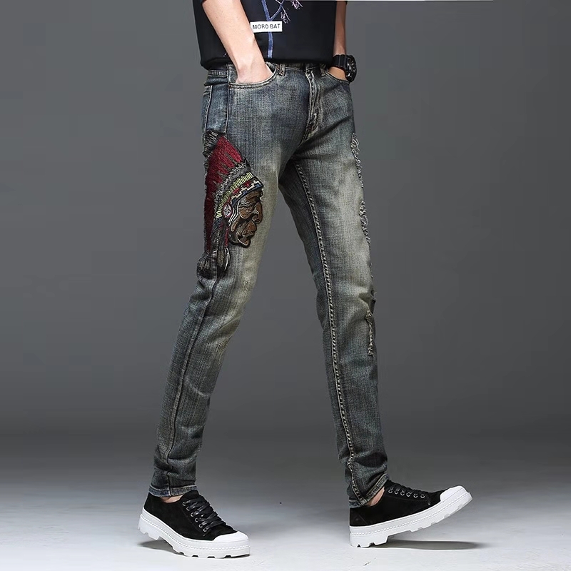 Men Luxury Designer Indian Head Hip Hop Mens Jeans Fashion Vintage Chinese Style Man's Denim Pants For Man Size -34, Blue
Men Luxury Designer Indian Head Hip Hop Mens Jeans Fashion Vintage Chinese Style Man's Denim Pants For Man Size -34, Blue