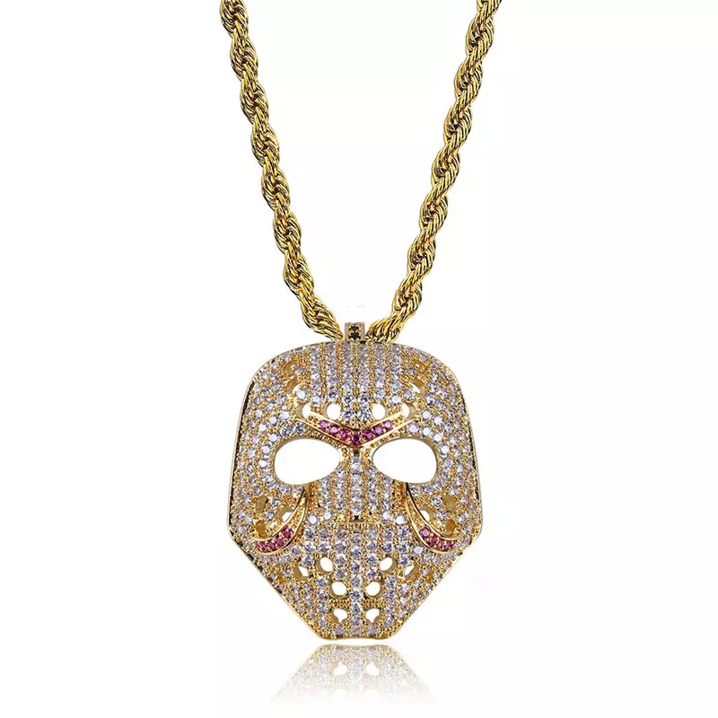 Vintage Iced Out Mask Pendant Necklaces With Gold Chain Fashion Hip Hop Jewelry Cubic Zirconia Mens Necklace