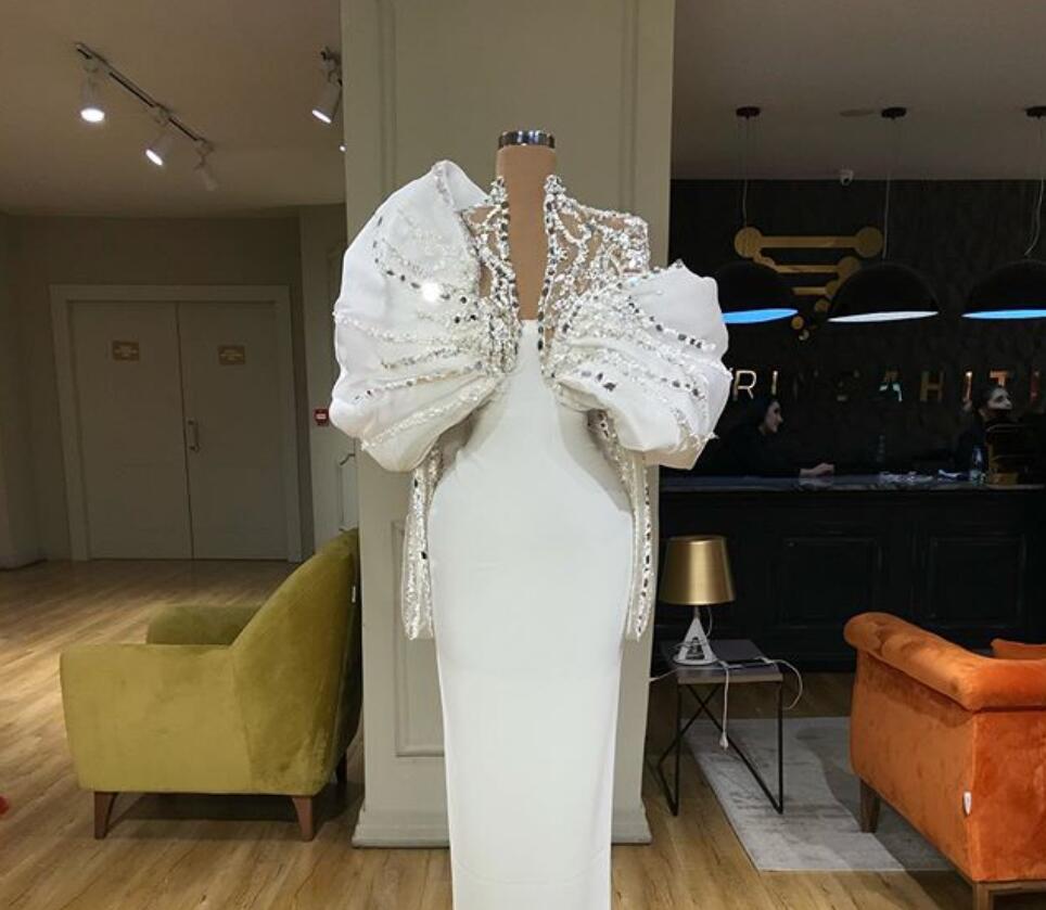 Strapless Prom Dresses With Jackets Two Pieces Pleats Long Sleeves Sheath Evening Dress Crystal Dubai African Specail Party GownS