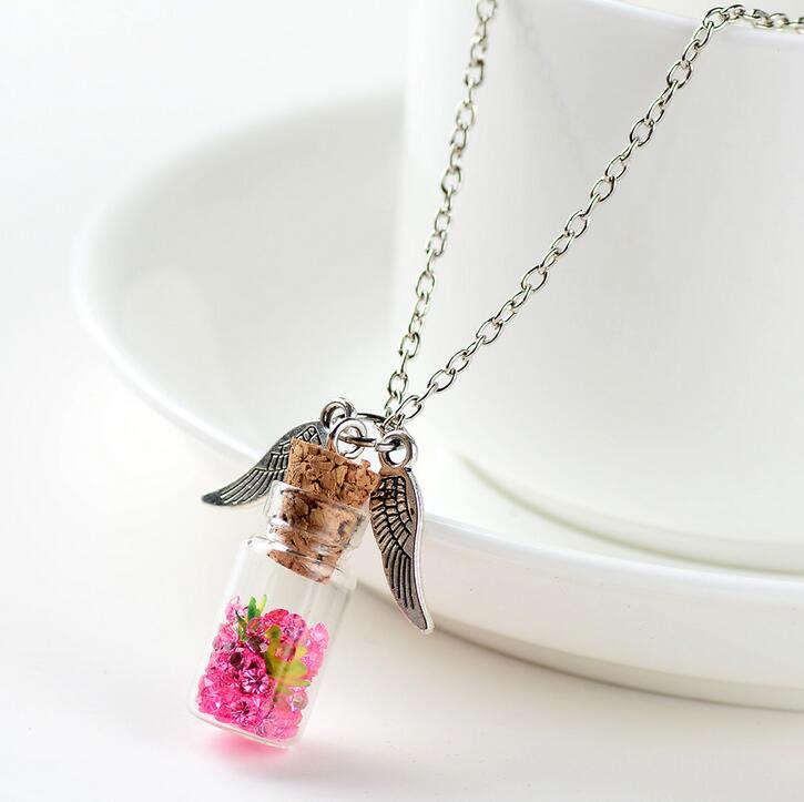 Original handmade DIY female alloy wings wishing bottle pendant jewelry wholesale DJN284 mix order Pendant Necklaces jewelry