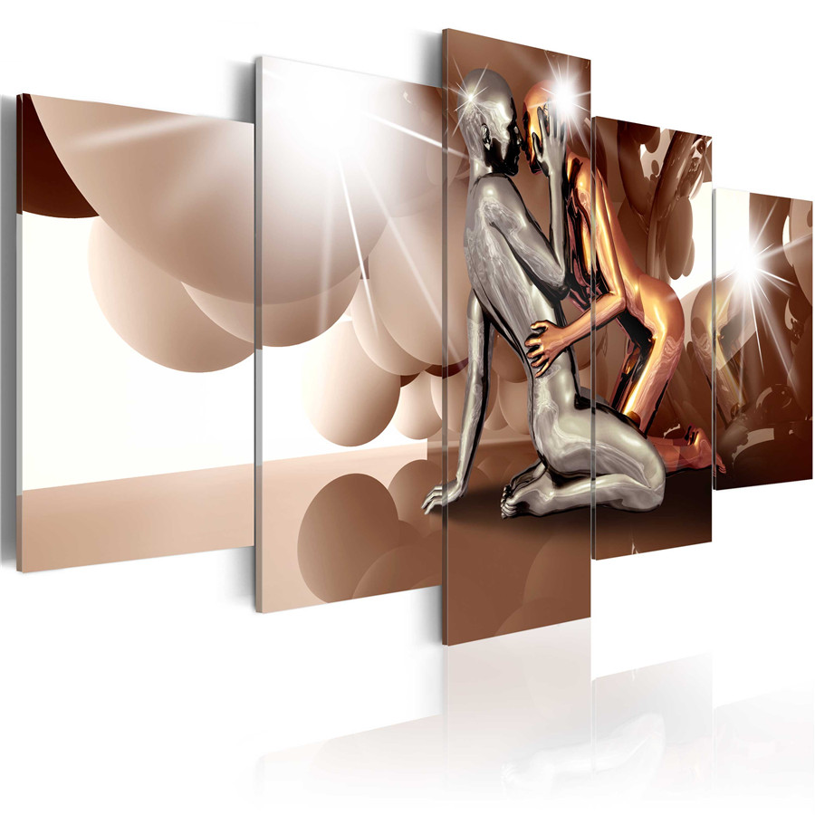 Fashion Wall Art Canvas Painting 5 Pieces Grey Green Brown Abstract Metal Intimate Lover Modern Home Decoration,Choose Color And Size No Fra