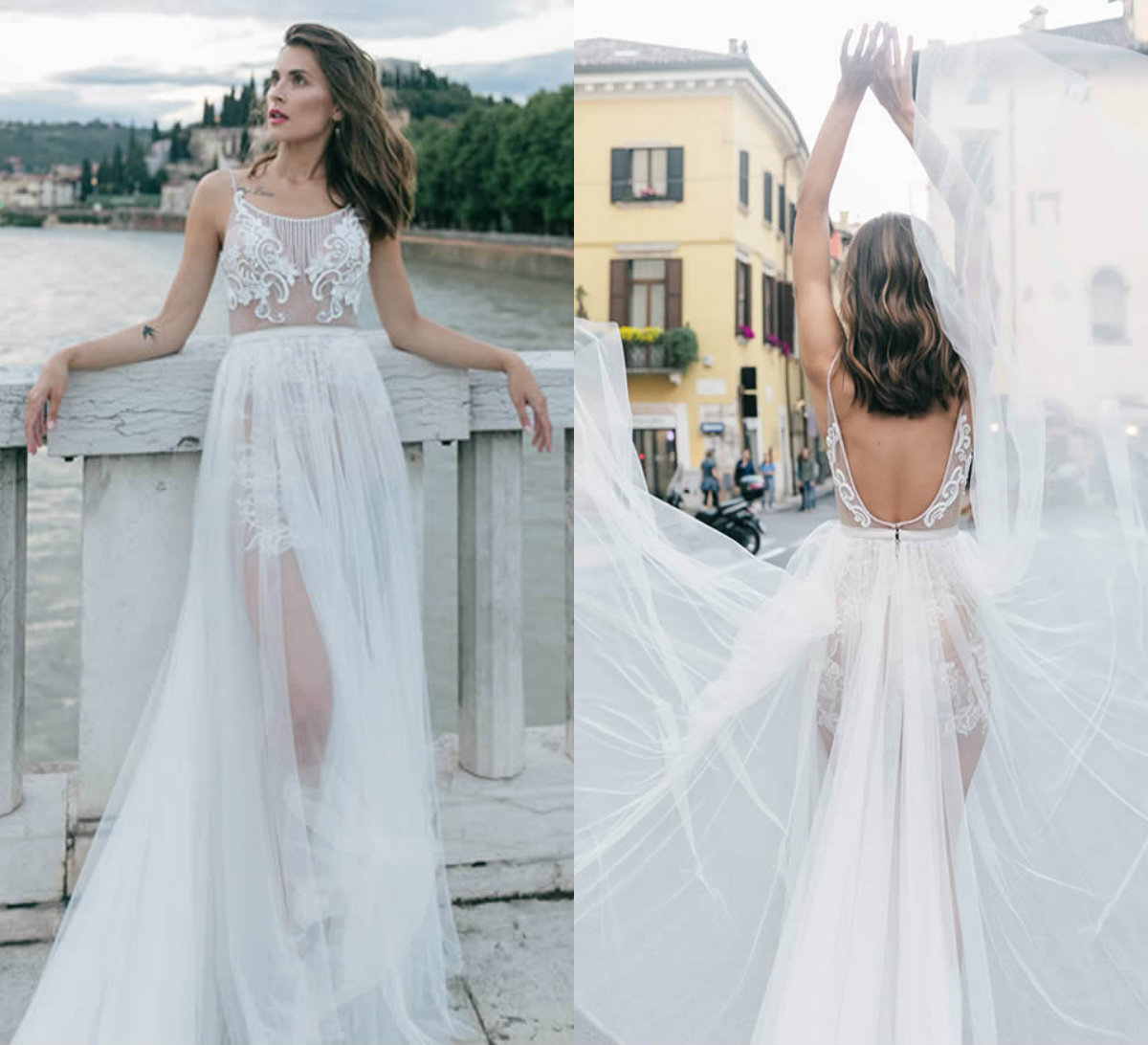 2019 Julie Vino Beach Wedding Dresses Spaghetti Lace Appliqued A Line Beads Boho Wedding Dress Detachable Train Vestidos De Novia