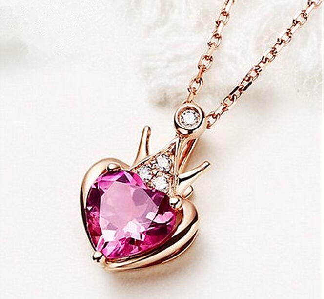 Color gold necklace crown red tourmaline clavicle chain heart-shaped fashion ladies diamond pendant necklace WY405
