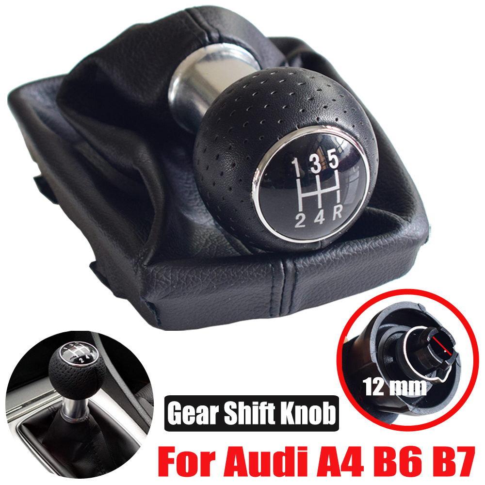 

Gear Shift Knob Lever Shifter HandBall With Leather Gaiter Boot Cover For Audi A4 B6 B7 2000-2008 Manual 5 6 Speed Car Styling