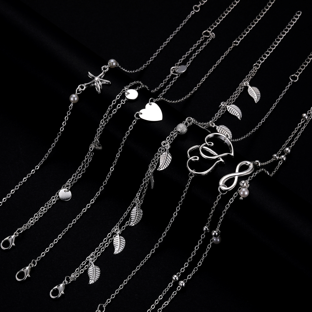 15Pcsset Ankle Bracelets for Women Girls Gold Silver Two Style Chain Beach Anklet Bracelet Jewelry Anklet SetAdjustable Size