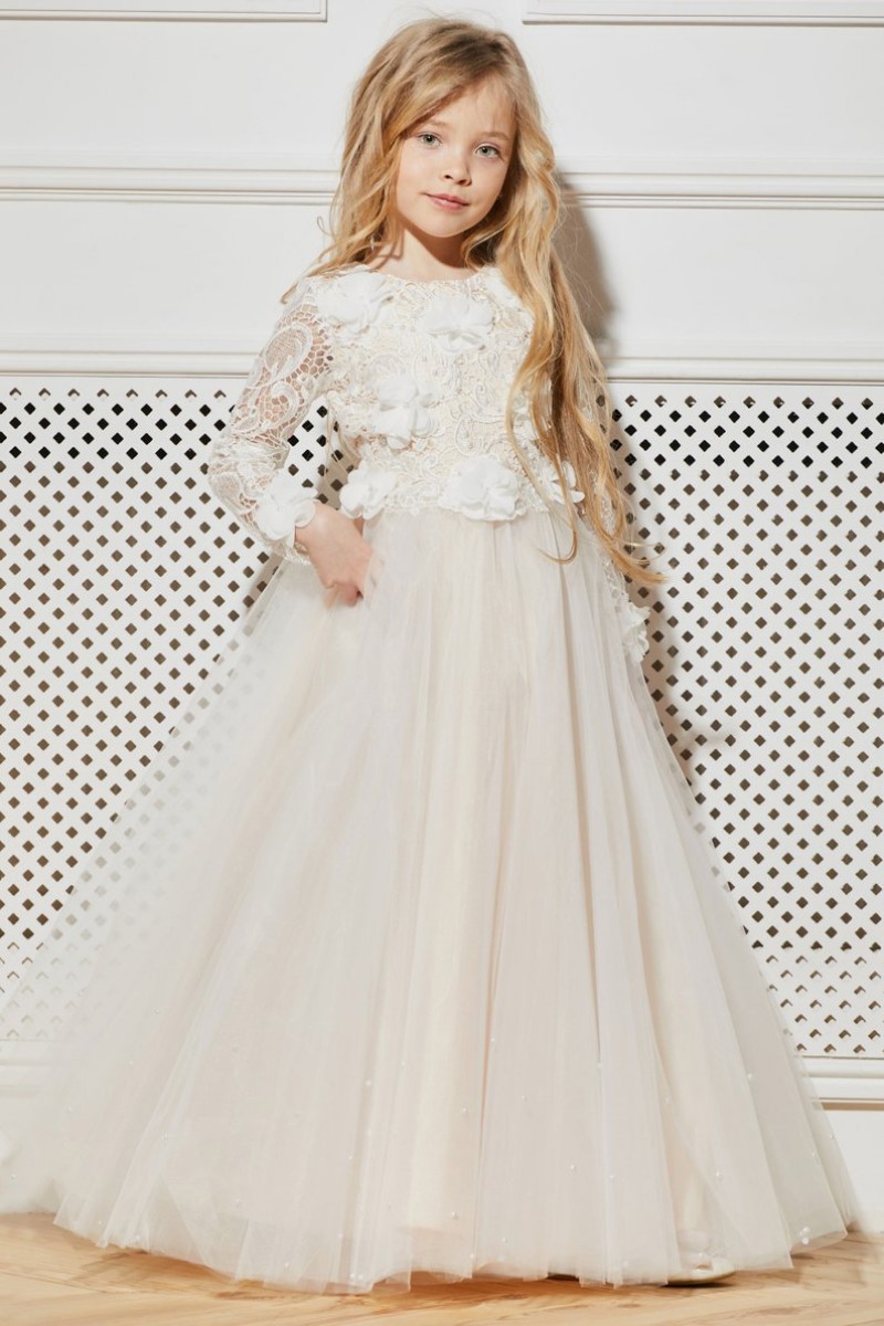 Fashion Lace Flower Girl Dresses For Wedding White Applique Bow Floor Length Pageant Dress Prom Party Formal Wear