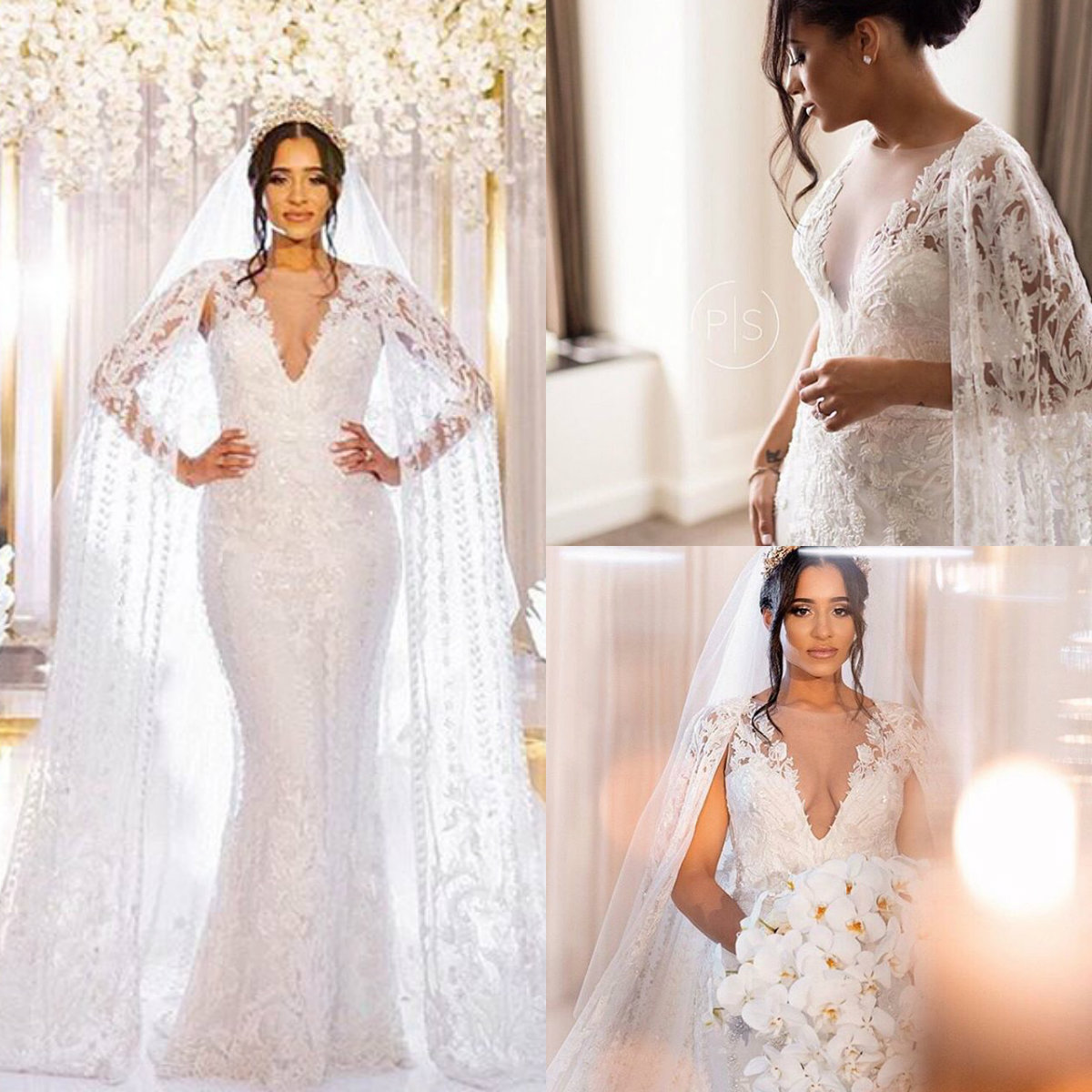 2020 Gorgeous Mermaid Wedding Dresses With Wrap V Neck Sweep Train Lace Appliques Plus Size Wedding Dress Custom Made Elegant Robe De Mariee