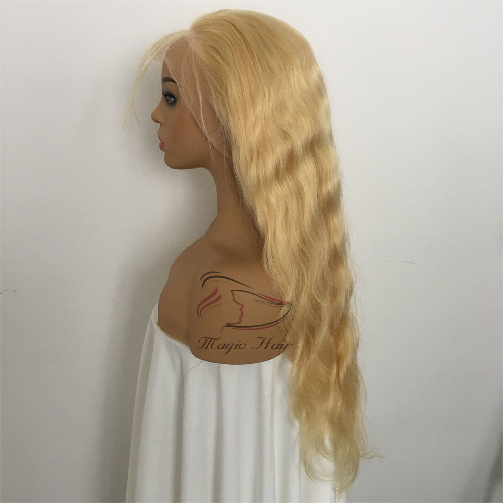 Full Lace Human Hair Wigs Brazilian Light Blonde Human Hair Color 613# Body wave Thick Glueless Lace Front Wigs With Baby Hair