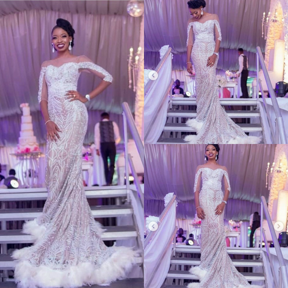 2019 African Luxury Mermaid Wedding Dresses Lace Applique Beaded Long Sleeves Modest Wedding Dress Feather Court Train Bridal Gowns