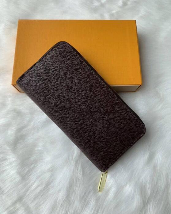 Designer Mens brown Zipper Wallet Vertical Long fashion Wallet Women embossing Clutch Wallets Leather Purse Card Holder no Box