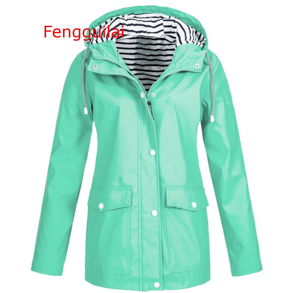 Women Coat 2019 Autumn And Winter Jacket Solid Rain Outdoor Plus Waterproof Hooded Raincoat Windproof Zipper Coat S-5XL