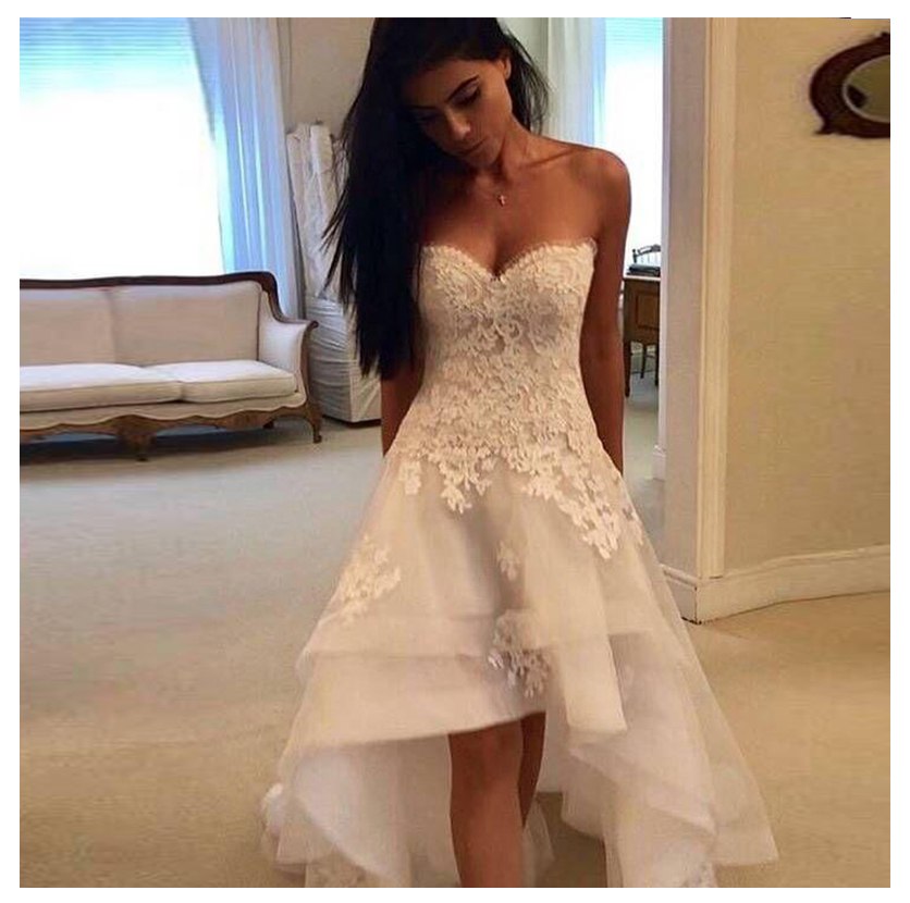 High Low Wedding Dress Sweetheart Appliqued Lace Tulle Backless Boho Bride Gown Strapless applique Tube top V-neck Short front and long back, Champagne
High Low Wedding Dress Sweetheart Appliqued Lace Tulle Backless Boho Bride Gown Strapless applique Tube top V-neck Short front and long back, Champagne