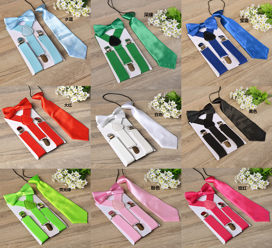 17 Colors Children Suspenders 3pcs/Set Kids Student Braces Bow Tie Set Bowtie Toddler Solid Color Cloth Set For Boys Girls M1241