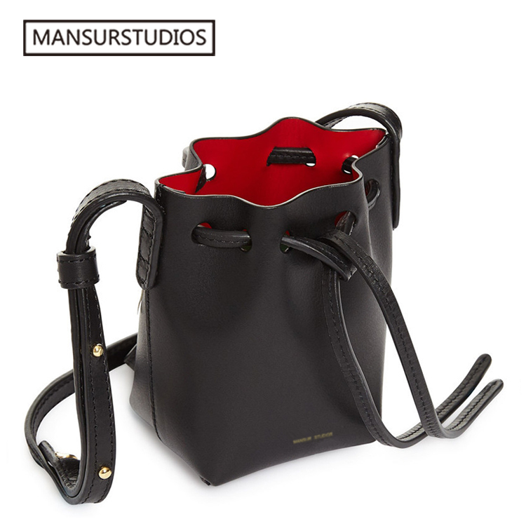 Newest MANSURSTUDIOS MINI bucket bag mansur women Split leather MINI shoulder bag, gavriel lady leather cross bag, freeshiping Y190606