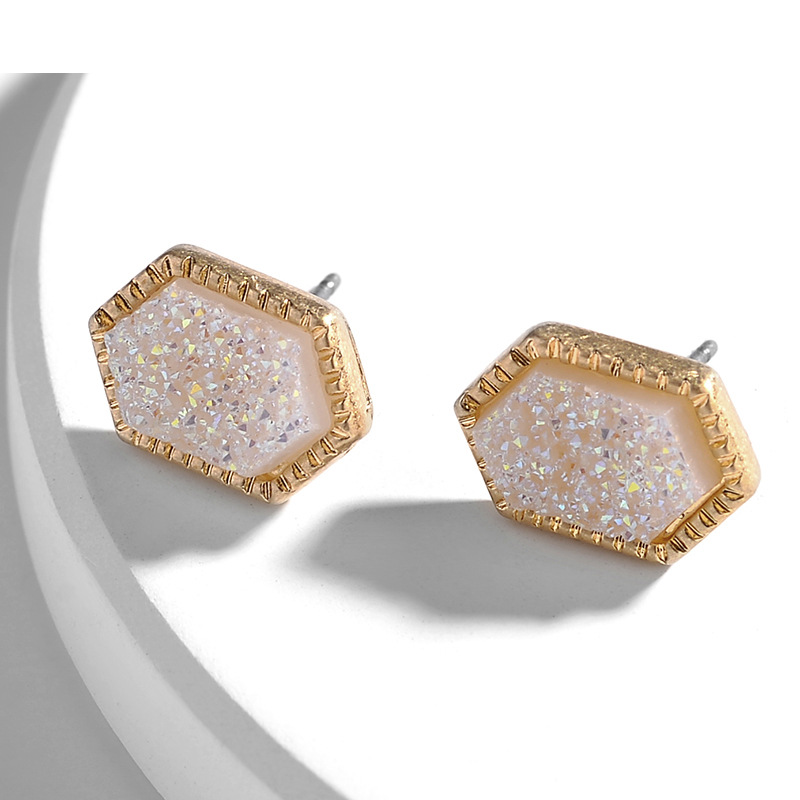 Resin alloy geometric diamond crystal natural stone female earrings jewelry ladies stainless steel geometric cubic zirconia earrings (12PCS & 6Pairs)