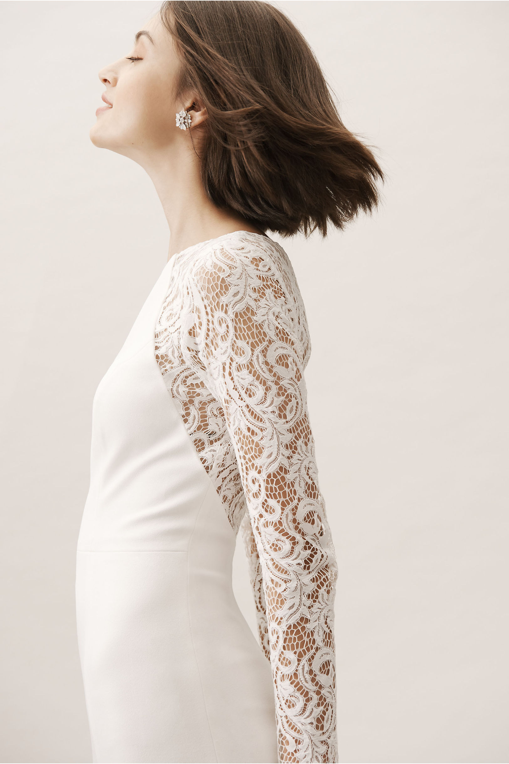 BHLDN Mermaid Dresses Jewel Neck Long Sleeves Satin Sweep Train Plus Size Wedding Dress Custom Made Beach Bridal Gowns