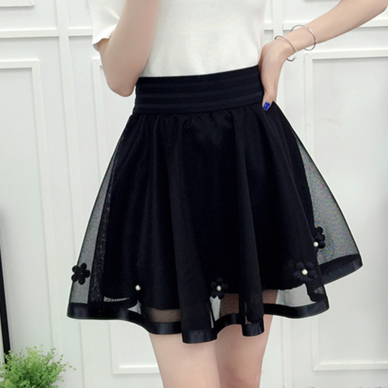 2020 New Spring Summer Women Black Mini Skirt Korean Elastic High Waist Skirt Shorts Sweet Mesh Tulle Umbrella Skirt Falda Tul T200106