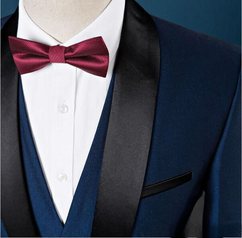 Three Pieces Handsome Wedding Suits 2019 Custom Made Shawl Lapel Slim Fit Groom Tuxedos Groomsmen Businessmen Suit