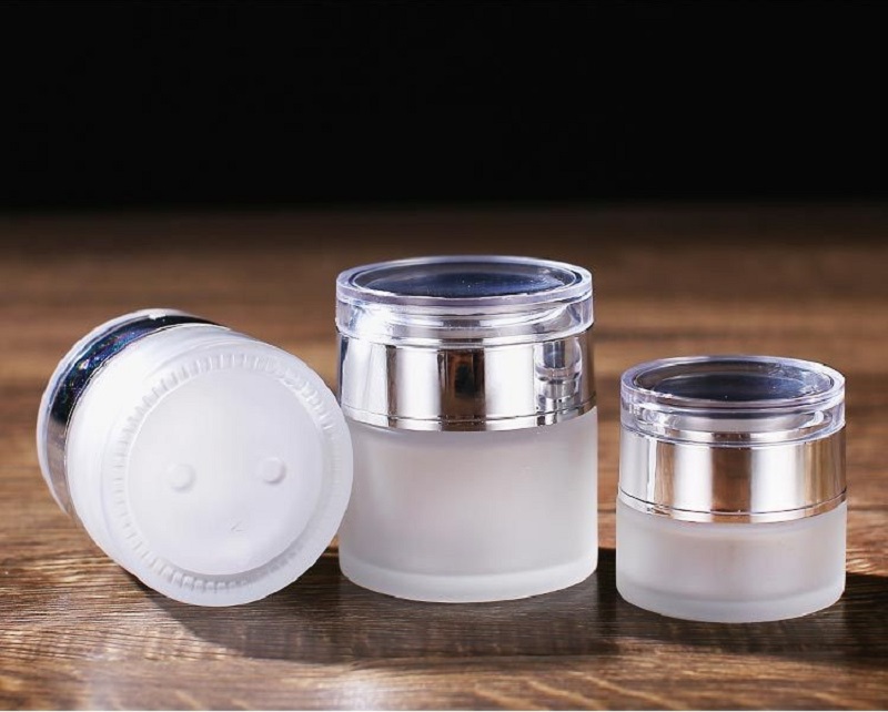 Frosted Glass Jar Cream Bottles Round Cosmetic Jars Hand Face Cream Bottle 20g-30g-50g Jars with Gold/Silver/White Acrylic Cap PP liner