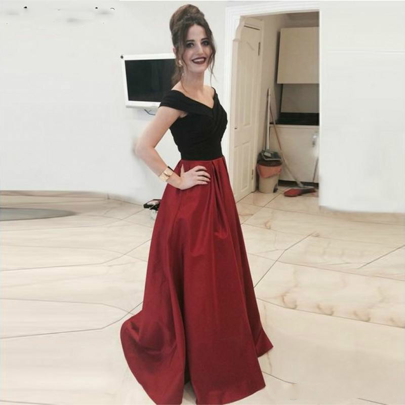 Black And Bury 2019 Prom Off The Shoulder A Line Formal Evening Dress Party Gowns Ocn Graduation Dresses 0510