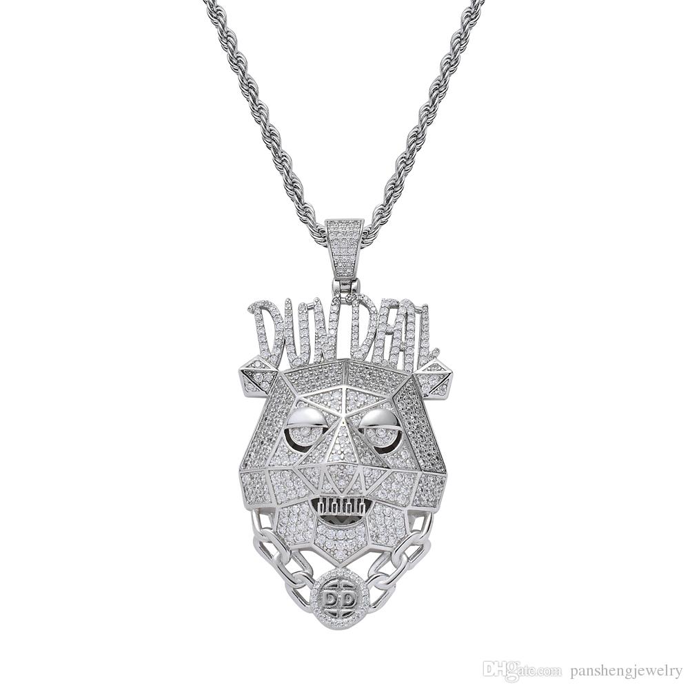 Wholesale-Men's Iced Brass CZ Animal Head Pendants Hip Hop Jewelry CN118