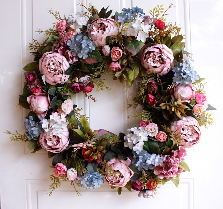 53cm Door Wreath Large Garland Artificial Flower Wreath Wall Hanging Door Decoration Home Decoration Farmhouse Deocr Hawaiian