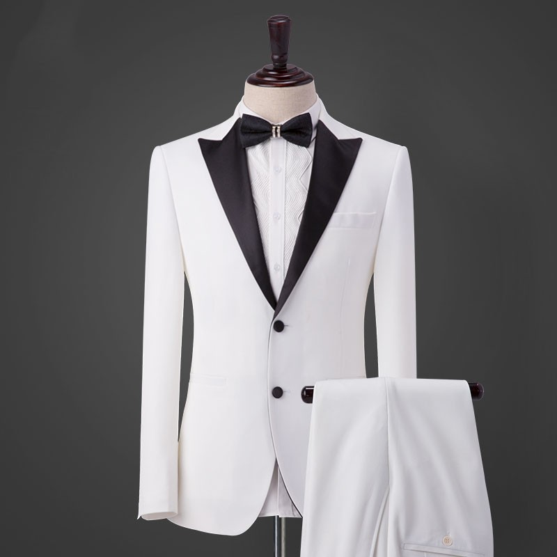 White Wedding Tuxedos High Quality Groomsmen Wear Two Pieces(Jacket+Pants) Slim Fit Custom Made Formal Suits Blazer